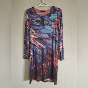 Nally & Millie Blue and Brown Long Sleeve Dress